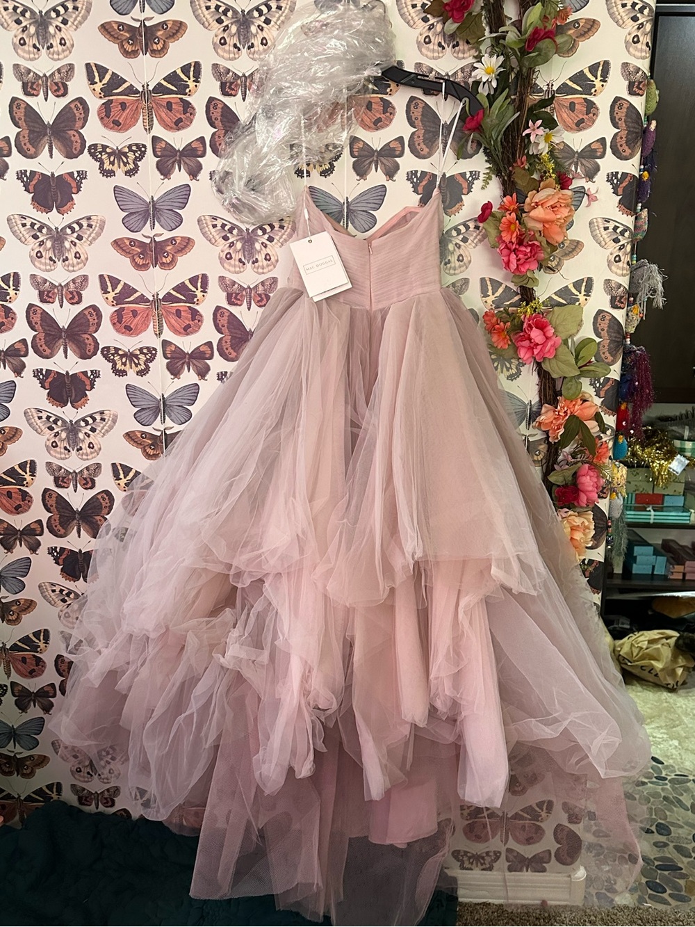 Mac Duggal Strapless Bustier Twist Top Ruffle Ballgown Porcelain Pink NWT - Picture 8 of 8